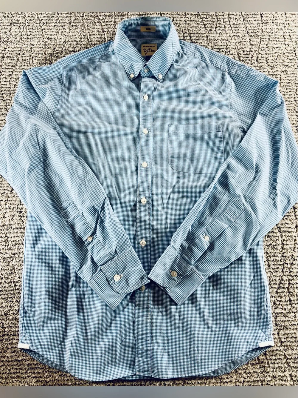 J. Crew Men’s Size Small Blue-White Checkered Slim Fit Button Down Shirt